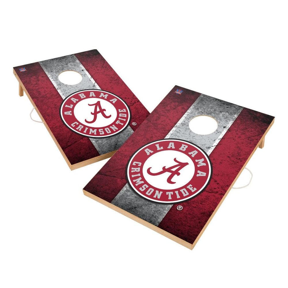 Alabama Cornhole Boards, 2x4 Solid Wood Corn Hole Set, Officially Licensed Cornhole Boards, Comes with (2) Boards, (8) Bags & LED Hole Lights
