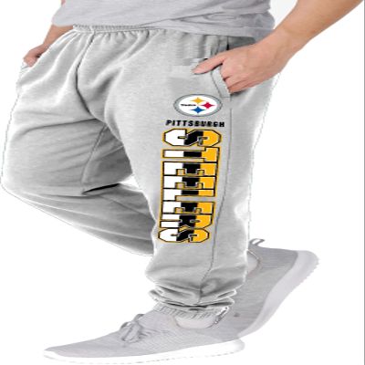 NFL Kids Youth 8-20 Officially Licensed Primary Team Logo Stripe Fleece Lined Football Sweatpants Joggers Pants (Pittsburgh Steelers - Heather Gray, Medium 10-12)