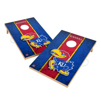 Kansas Cornhole Boards, 2x4 Solid Wood Corn Hole Set, Officially Licensed Cornhole Boards, Comes with (2) Boards, (8) Bags & LED Hole Lights