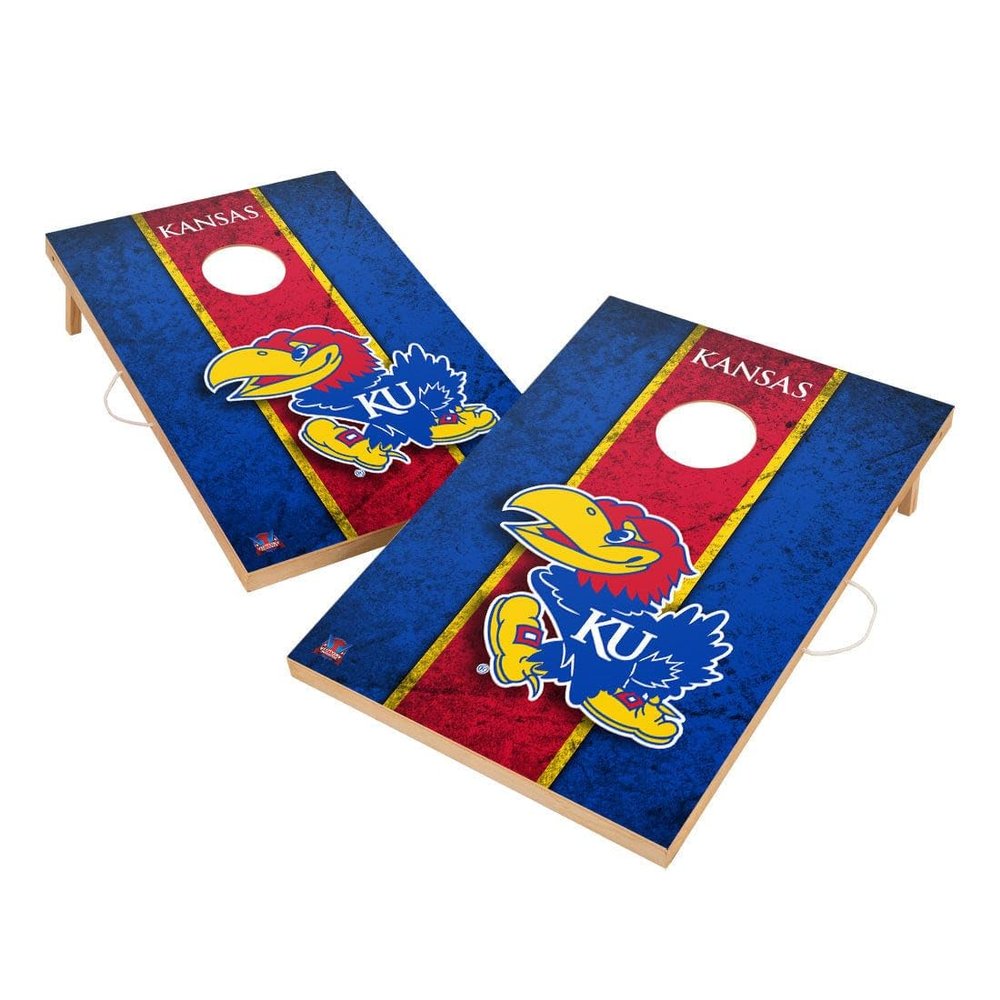 Kansas Cornhole Boards, 2x4 Solid Wood Corn Hole Set, Officially Licensed Cornhole Boards, Comes with (2) Boards, (8) Bags & LED Hole Lights
