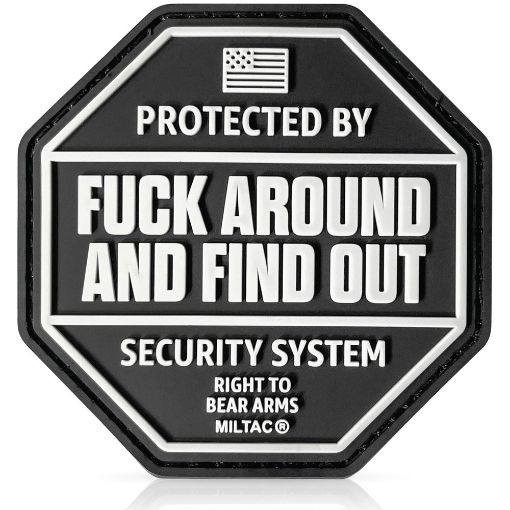 Fuck Around and Find Out Security Patch - FAFO Sign Morale Patches | Military Patches for Backpacks, Tactical Vest, Dog Harness, Chest Pack | Hook and Loop Rubber PVC (Protected by - Gray)
