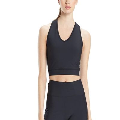 ALLBRAND365 Designer Womens Activewear Active V-Neck Cropped Top Color Black Size Small