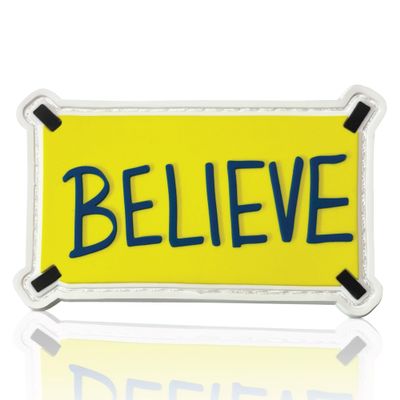 Believe Sign Funny Patches - Coach Lasso Merchandise, PVC Rubber Morale Patch | AFC Richmond, Be A Goldfish | Motivational Patches for Backpacks, Vest, Dog Harness | Hook and Loop