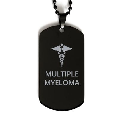 CHERLINKS Medical Black Dog Tag, Multiple Myeloma Awareness, Medical Symbol, SOS Emergency Health Life Alert ID Engraved Stainless Steel Chain Necklace for Men Women