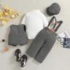 ABEWIP Baby Boy Suspenders Gentlemen Outfit Infant Tuxedo Clothes Suit Bow Tie Shirt Romper+Vest+Suspenders Pants+Beret Grey 18-24 Months view 3
