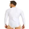 Sinleey Men's Shiny Rhinestones Dance Leotard Bodysuit Long Sleeve Ballet Latin Ballroom Dance Shirt White X-Large view 3