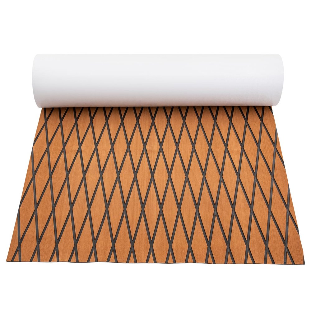 Eapmic EVA Faux Teak Decking Sheet for Fish Boat Yacht Non-Slip Marine Flooring Mat(Brown with Black Stripes,Diamond Pattern)