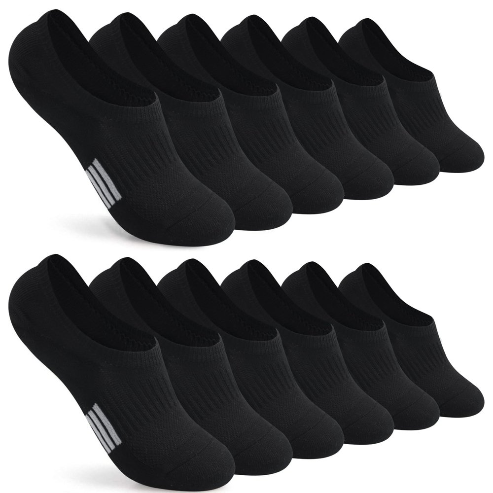 Toes Home No Show Socks Womens Cushioned Low Cut Athletic Hidden Liner Socks for Sneakers Footies Ankle Sports Invisible Running Socks 6 Pairs Black Size 9-11