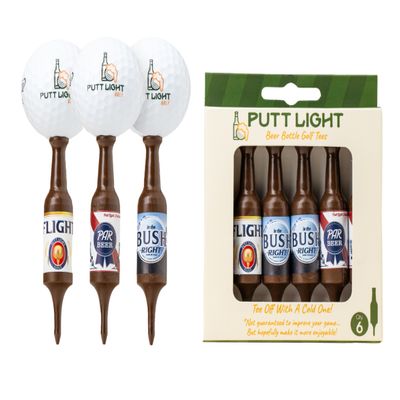 Putt Light Beer Bottle Golf Tees, Virtually Unbreakable and Recyclable Plastic Golf Tee 6 Pack, Golf Gift for Men, Bachelor Party Novelty Gift, for Golfers,3-1/4" Tall (Variety Pack #2)