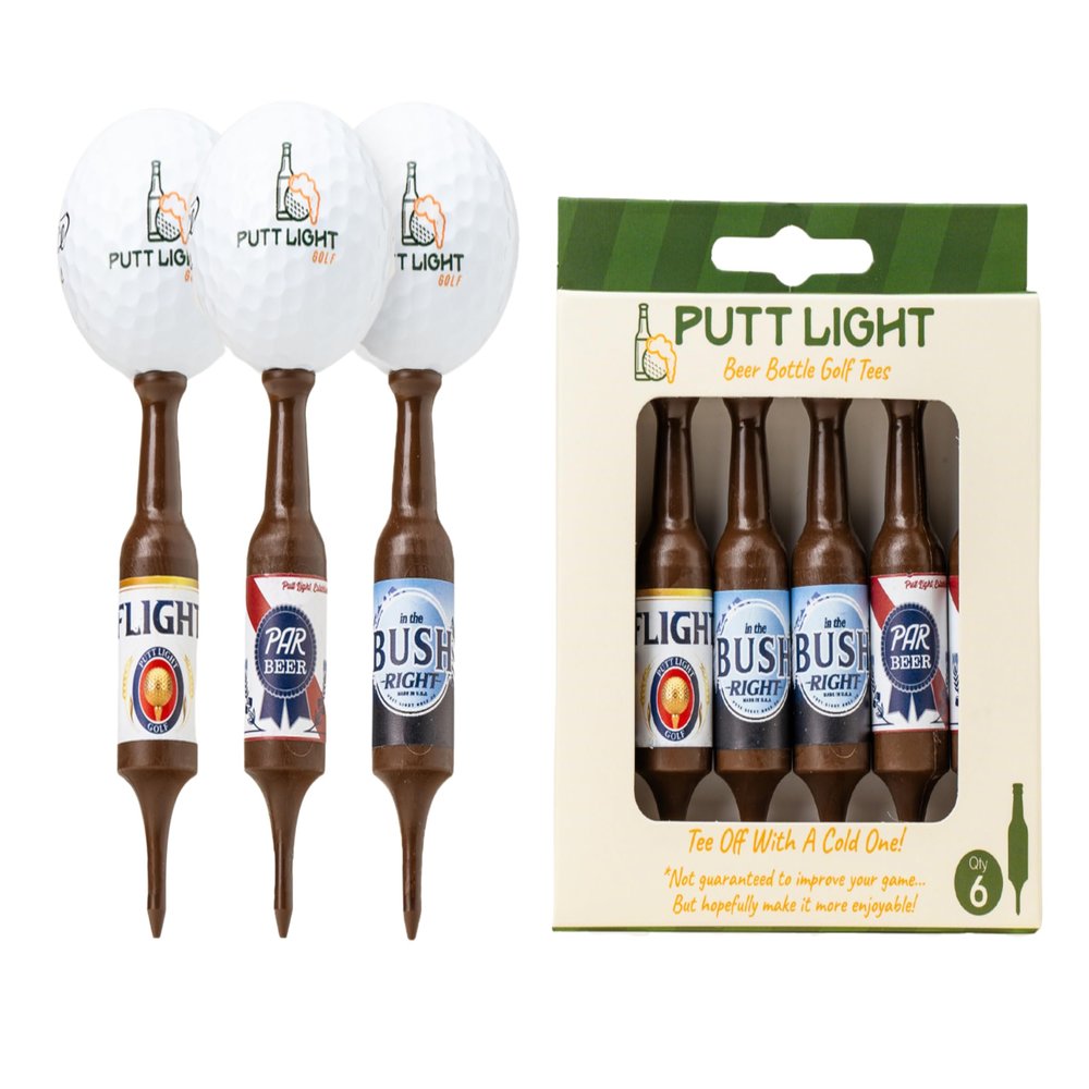 Putt Light Beer Bottle Golf Tees, Virtually Unbreakable and Recyclable Plastic Golf Tee 6 Pack, Golf Gift for Men, Bachelor Party Novelty Gift, for Golfers,3-1/4" Tall (Variety Pack #2)