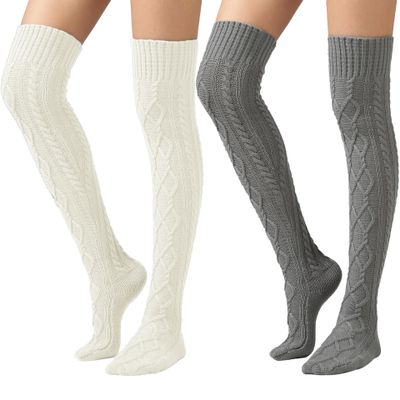 SherryDC Women's Cable Knit Thigh High Boot Socks Extra Long Winter Stockings Leg Warmers