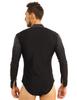 Sinleey Men's Shiny Rhinestones Dance Leotard Bodysuit Long Sleeve Ballet Latin Ballroom Dance Shirt Black Large view 3