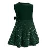 Toddler Girls Green Velvet Dress: Princess Sleeveless Sequin Sparkly Crew Neck Vintage Tie Back Ruffle Dress Holiday Christmas Xmas Pageant Party Fall Winter Outfits Green 12-18 Months view 2