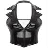 Vxuxlje Women's Sexy Leather Deep V Neck Vest Crop Top Lapel Slim Fit Waistcoat Nightclub Tank Top Black Large view 3