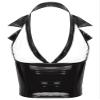 Vxuxlje Women's Sexy Leather Deep V Neck Vest Crop Top Lapel Slim Fit Waistcoat Nightclub Tank Top Black Large view 4