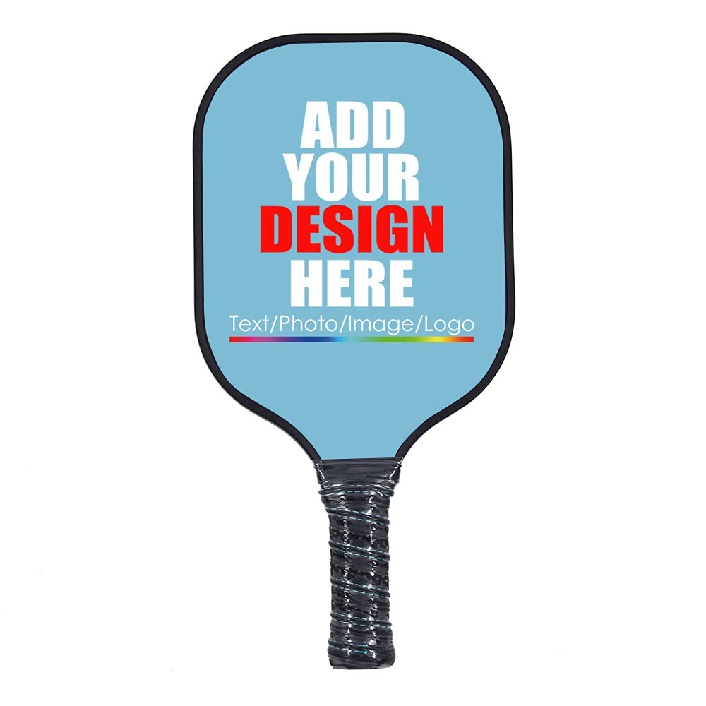 Custom Pickleballs Paddles Pickle Ball Paddle Ribbed Non-Slip Cushion Grip Single Racket with Your Own Design Sky Blue