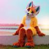PROPSCOS Long Furry Orange Brown Husky Dog Mascot Costume Customize Cartoon Anime (L)
