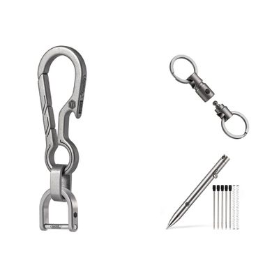 KeyUnity KM15SW Titanium EDC Bottle Opener Keychain Clip with D Ring, KP00 Bolt Action Writing Tool & KA24 Swivel Ring Bundle