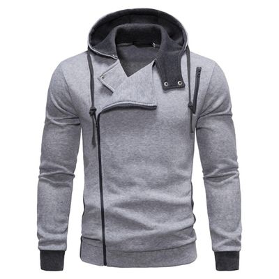 Maiyifu-GJ Men's Oblique Zipper Plus Lapel Hoodies Long Sleeve Hooded Drawstring Asymmetric Sweatshirt Slim Fit Jackets (XXL,Light Gray 1)