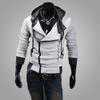 Maiyifu-GJ Men's Oblique Zipper Plus Lapel Hoodies Long Sleeve Hooded Drawstring Asymmetric Sweatshirt Slim Fit Jackets (XXL,Light Gray 1) view 2