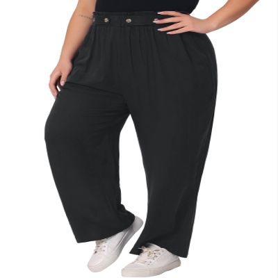 Agnes Orinda Plus Size Palazzo Pants for Women Stretchy High Waisted with Pocket Wide Leg Long Pants 3X Black