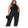 Agnes Orinda Plus Size Palazzo Pants for Women Stretchy High Waisted with Pocket Wide Leg Long Pants 3X Black view 3