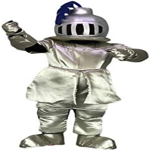 Knight in Silver Armour Mascot Costume Adult Size for Men & Women with Built-in Fan Inside the Head