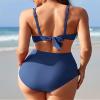 Charmo Scalloped Maternity Bikini Swimsuit Two Piece High Waist Ruched Pregnancy Bathing Suit Cute V Neck Swimwear Blue Gray L view 3