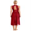 Sinleey Women Lyrical Dance Costume Modern Contemporary Ballet Dancewear Mock Neck Mesh Flowy Dress Burgundy XX-Large view 3
