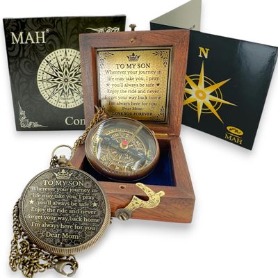 Brass Compass Gift to My Son Never Forget That I Love You, Sentimental Keepsake Gift from Mom Dad & Grandparents for Graduation, Baptism, Confirmation, Communion, Birthday, Back to School Best Gift