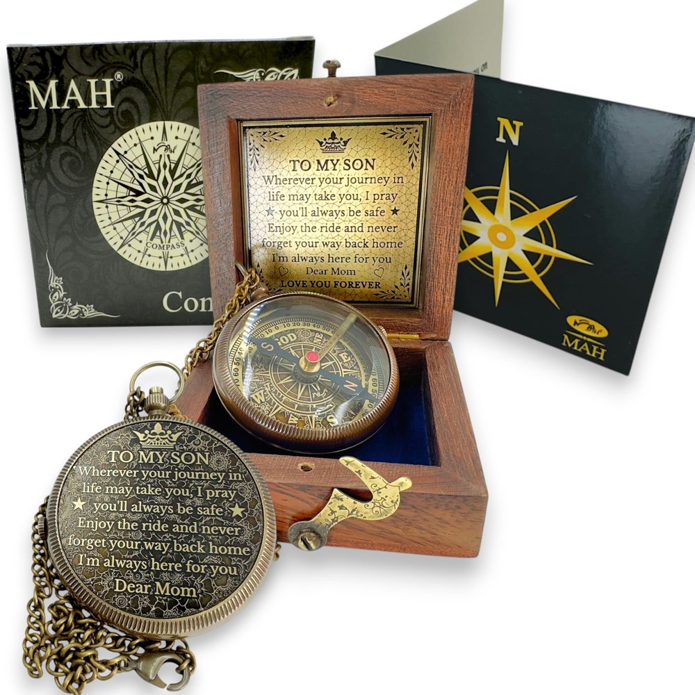 Brass Compass Gift  to My Son Never Forget That I Love You, Sentimental Keepsake Gift from Mom Dad & Grandparents for Graduation, Baptism, Confirmation, Communion, Birthday, Back to School Best Gift