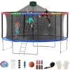 14FT Trampoline for Adults and Kids, 1400 LBS Outdoor Trampoline with Light, Sprinkler, Enclosure Net, Basketball Hoop and Ball, Socks, Outdoor Recreational Trampoline Heavy Duty - ASTM CPC CPSIA view 1