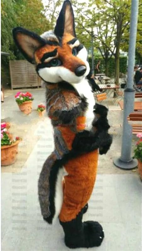 PROPSCOS Long Fur Wolf Dog Fursuit Furry Mascot Costume Cosplay Christmas (M) Multicolored