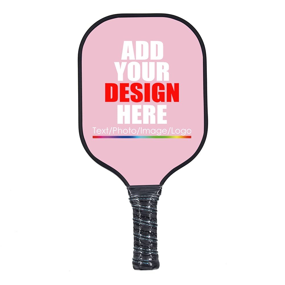 Custom Pickleballs Paddles Pickle Ball Paddle Ribbed Non-Slip Cushion Grip Single Racket with Your Own Design Pink