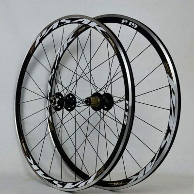 KANGXYSQ 700C Front Rear Bike Wheel Set Road Wheelset Double Wall Rim 24 Hole Six-jaw Disc Brakes 100/135MM Hub QR for 7/8/9/10/11 Cassette Flywheel (Color : Black Hub Gold Logo)
