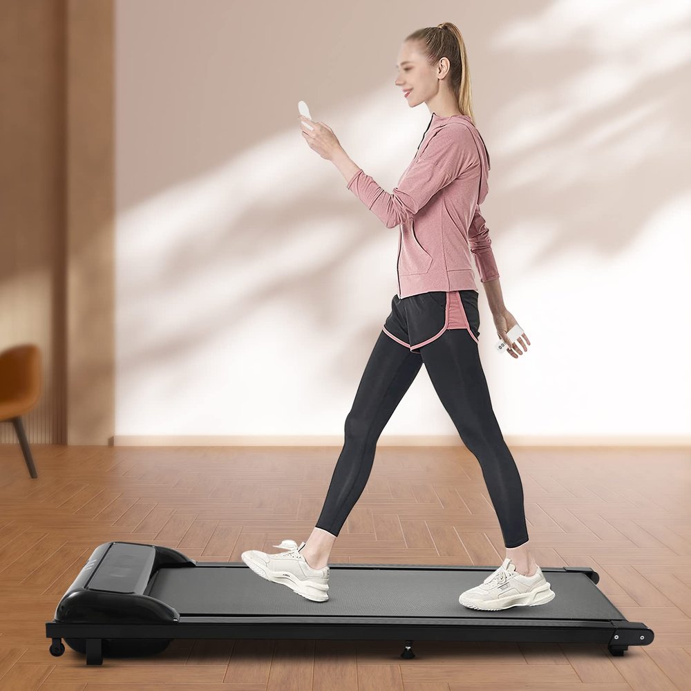 2 in 1Treadmill, 2.25HP Under Desk Electric Treadmill, Installation-Free, Remote Control, and LED Display, Walking Jogging for Home (Black)