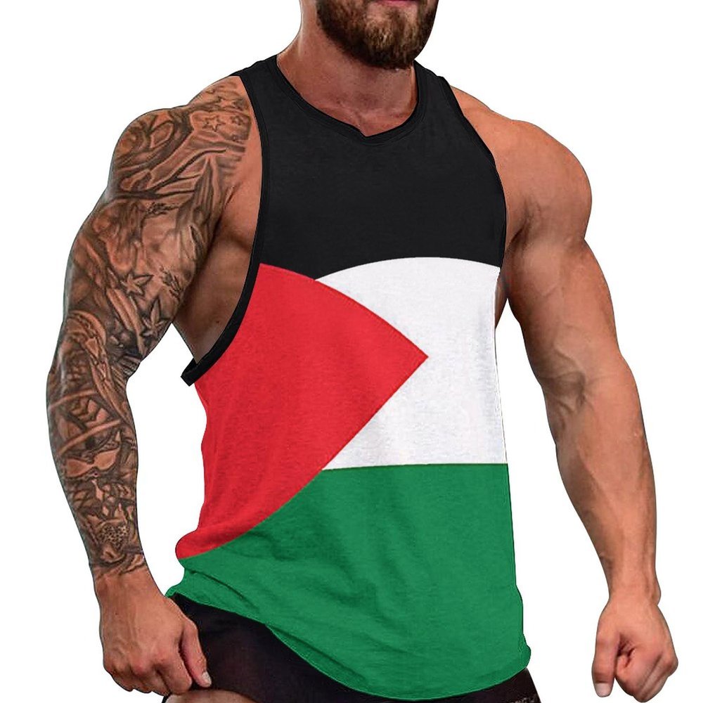 Palestine Flag Mens Tank Tops Summer Sleeveless T-Shirt Casual Funny Gym Workout Tank Top L