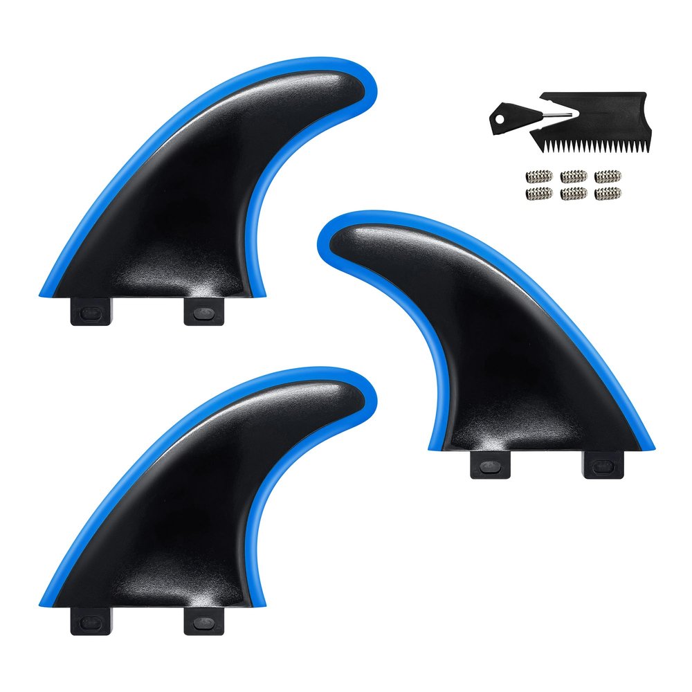 AQUBONA Surfboard Fins Twin Tab Thruster Fins Set (G5 Style) Plastic Fins with Screws Wax Comb Fin Key for Surfboard Longboard Shortboard Funboard