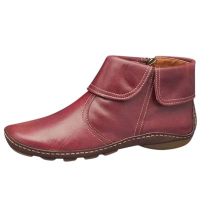 Ctreela Vintage Flat Boots Arch Support Walking Shoes Comfort Faux Leather Ankle Bootie Fall Winter Outdoor Shoe for Women