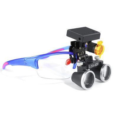 2.5X Magnification Binocular Loupes Magnifier Cordless 3W Headlamp with Filter Blue