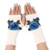 Ladies Warm Knit Fingerless Gloves Convertible Mittens Fashion Flowers Women Mittens Women' s Knitted Gloves (Sky Blue, One Size) view 3