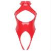 YONGHS Womens Shiny Latex Exposed Breasts Nipples Buckled Cutout Long Sleeve Leotard Bodysuit 5# Red Small view 1