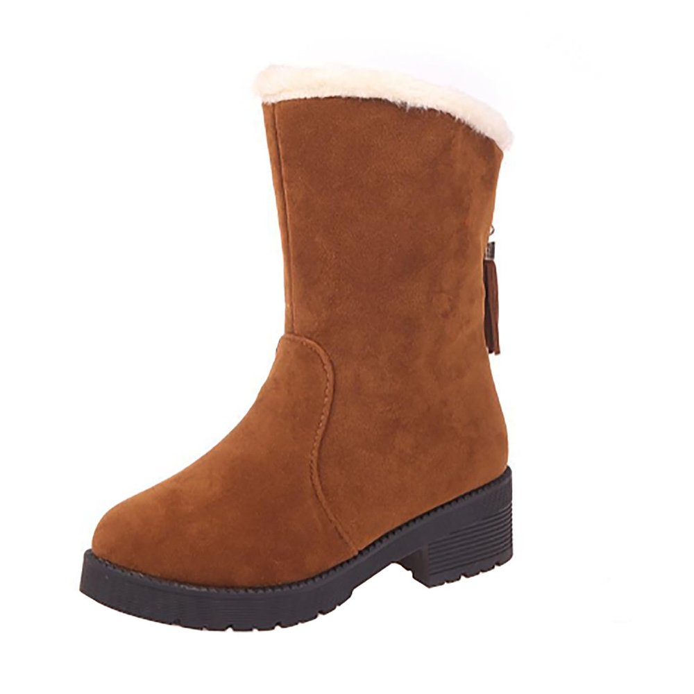 Ctreela Slouchy Mid-Calf Snow Boots for Women Slip on Outdoor Winter Booties Fur Warm Lined Comfort Wide Calf Combat Boot