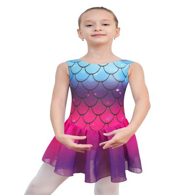EQSJIU Rainbow Leotards for Girls with Skirt Tutu Ballet Dance Gymnastics Size 9-10 Years