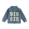 VISGOGO Toddler Baby Girl Jacket Big Sis Matching Set Embroidery Jean Long Sleeve Cardigan Button Denim Coat (Blue-Big Sis, 3-4 Years) view 1