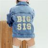 VISGOGO Toddler Baby Girl Jacket Big Sis Matching Set Embroidery Jean Long Sleeve Cardigan Button Denim Coat (Blue-Big Sis, 3-4 Years) view 2