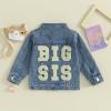 VISGOGO Toddler Baby Girl Jacket Big Sis Matching Set Embroidery Jean Long Sleeve Cardigan Button Denim Coat (Blue-Big Sis, 3-4 Years) view 3