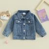 VISGOGO Toddler Baby Girl Jacket Big Sis Matching Set Embroidery Jean Long Sleeve Cardigan Button Denim Coat (Blue-Big Sis, 3-4 Years) view 4