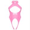 YONGHS Womens Shiny Latex Exposed Breasts Nipples Buckled Cutout Long Sleeve Leotard Bodysuit 5# Pink XX-Large view 1