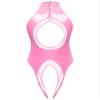 YONGHS Womens Shiny Latex Exposed Breasts Nipples Buckled Cutout Long Sleeve Leotard Bodysuit 5# Pink XX-Large view 3